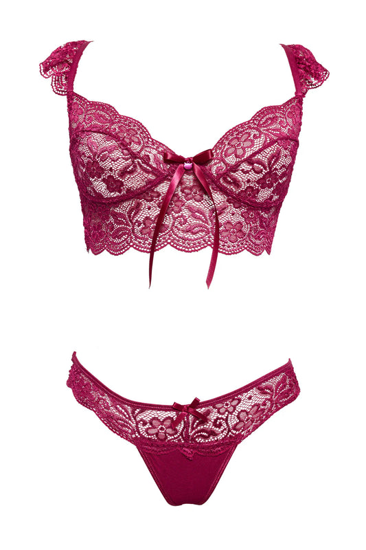 💗 Pink Pussycat Lingerie – Crop Top & Thong Set