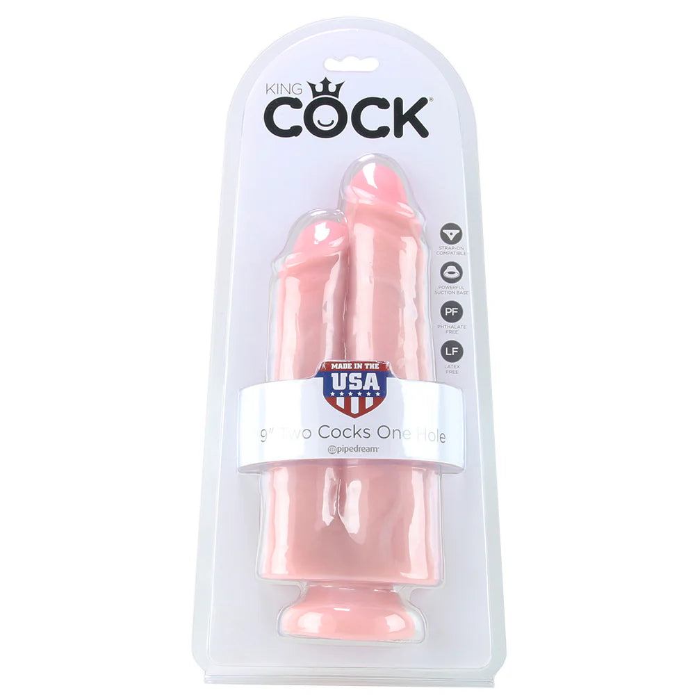 King Cock 9 Inch Two Cocks One Hole Dildo in Vanilla