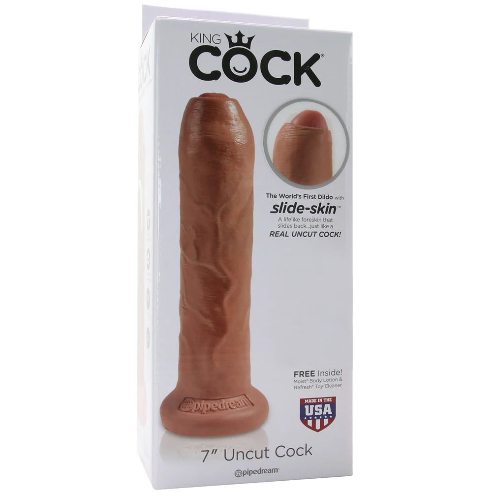 King Cock 7 Inch Slide-Skin Uncut Cock in Caramel